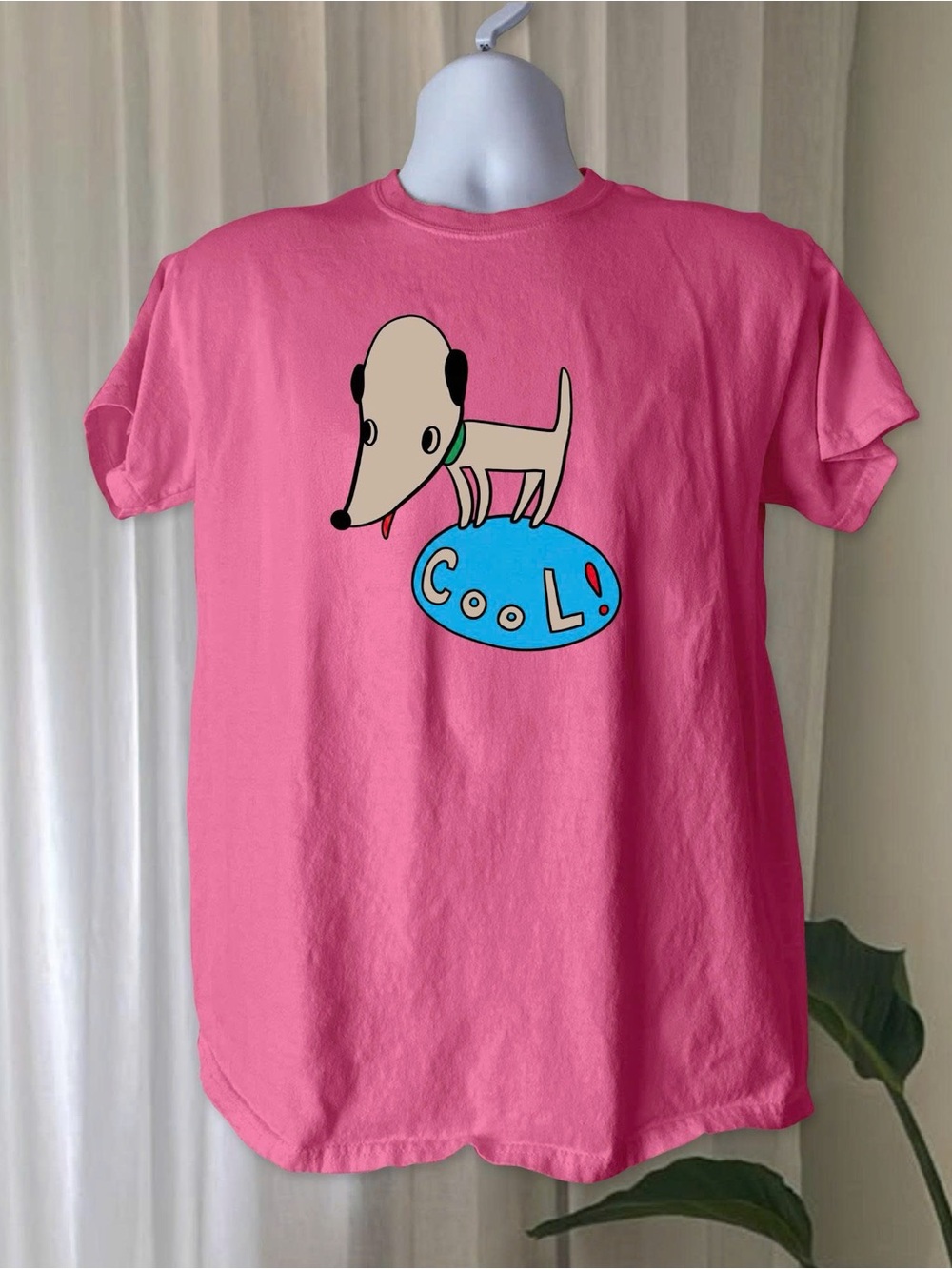 Gildan Pink Graphic Dog "Cool!" Short Sleeve Tee